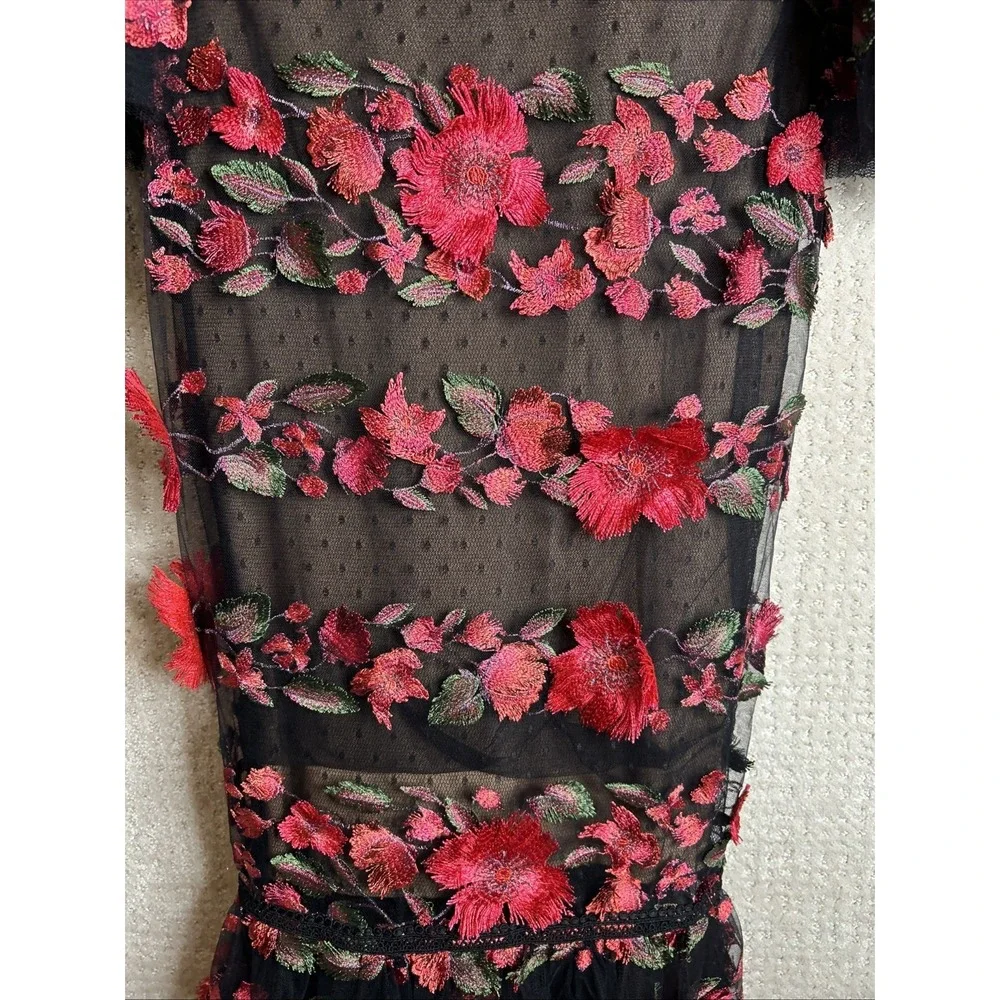 Marchesa‎ Notte Red Embroidered Tea Length Fit Flare Flower Dress Sz 6 NWT